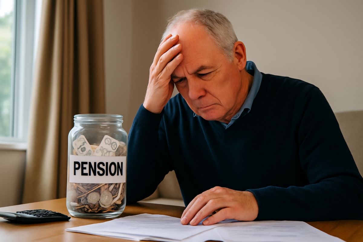 an old person with his right hand palm on his forehead thinking about pension tax raid
